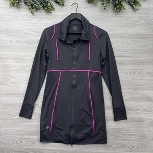 Athleta Jacket Womens Small Spinnaker Long Sun Gray Asphalt Hot Pink